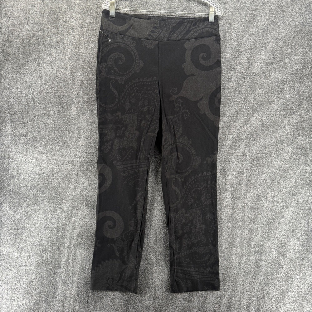 Joseph Ribkoff Pants Womens 12 Black Gray Paisley Pull On Skinny Stretch Casual